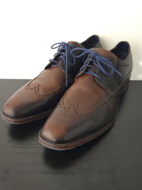 Stacy Adams Men's Rooney Brown Leather Wingtip Oxfords with Blue Laces 25323 11
